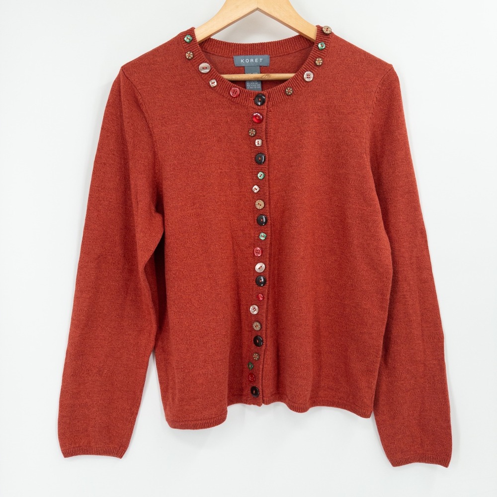 Vintage 90s Cardigan Womens M Burnt Orange Earthy Granola Fall Autumn Cottage